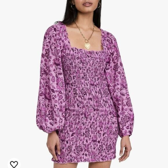 Free People Women's Smock It To Me Smocked Floral Mini Dress‎ in Azalea Combo S - Picture 1 of 6